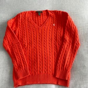 Ralph Lauren Orange V neck 100 percent cotton cable knit